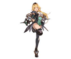 Rule 34 | 10s, 1girl, blonde hair, breasts, capelet, full body, gauntlets, granblue fantasy, hat, large breasts, leg up, looking at viewer, minaba hideo, mona (shingeki no bahamut), official art, open mouth, shingeki no bahamut, sleeveless, smile, solo, staff, thigh strap, thighhighs, transparent background, yellow eyes