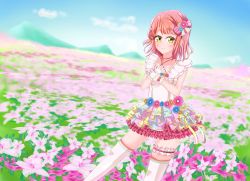 Rule 34 | 1girl, absurdres, artist name, artist request, blue sky, blush, bow, braid, braided bun, breasts, cloud, criss-cross halter, day, dress, earrings, female focus, field, flower, flower earrings, flower field, flower print, frilled dress, frilled legwear, frilled skirt, frills, gem, gloves, green eyes, hair bow, hair bun, halterneck, highres, jewelry, looking at viewer, love live!, love live! nijigasaki high school idol club, love live! school idol festival, love u my friends, mountain, nozoshi (chocolathope), obscnzs, orange hair, outdoors, parted lips, pearl (gemstone), pink skirt, plaid, plaid dress, plaid skirt, pleated, pleated dress, pleated skirt, rainbow skirt, red bow, red hair, short hair, side bun, single side bun, skirt, sky, sleeveless, sleeveless dress, small breasts, smile, solo, striped, striped bow, uehara ayumu, white dress, white gloves, white legwear, white wrist cuffs, wrist cuffs, yellow eyes, you and i (love live!)
