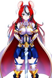 Rule 34 | 1girl, alear (female) (fire emblem), alear (female) (fire emblem) (cosplay), alear (fire emblem), animal ear fluff, animal ears, armor, black hair, blue hair, braid, breasts, cosplay, creator connection, crown braid, fire emblem, fire emblem engage, garter straps, hakos baelz, highres, holding, holding sword, holding weapon, hololive, hololive english, long hair, looking at viewer, medium breasts, mouse ears, mouse girl, multicolored hair, nintendo, red hair, sereneandsilent, split-color hair, streaked hair, sword, thigh strap, very long hair, virtual youtuber, weapon, white hair
