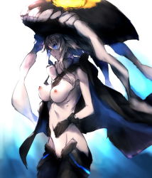 Rule 34 | 10s, 1girl, abyssal ship, black gloves, breasts, cape, cowboy shot, gloves, glowing, glowing eyes, hat, headgear, kantai collection, long hair, md5 mismatch, medium breasts, monster, naked cape, navel, nipples, nude, pale skin, pussy, redcomet, silver hair, solo, teeth, tentacles, wo-class aircraft carrier