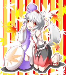 Rule 34 | 1girl, animal ears, bad id, bad pixiv id, detached sleeves, female focus, full body, hat, highres, inubashiri momiji, red eyes, shield, short hair, silver hair, solo, tail, tokin hat, toor 0111, touhou, wolf ears, wolf tail