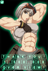 Rule 34 | 10s, 1girl, abs, absurdres, ahoge, armpits, arms behind head, arms up, breasts, cameltoe, covered erect nipples, extreme muscles, female focus, gloves, god eater, goggles, goggles on head, highres, hip focus, licca kusunoki (god eater), muscular, ren (tainca2000), solo, thank you