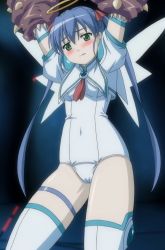 Rule 34 | blue hair, djibril aries, green eyes, halo, highres, imminent rape, jinno hikari, magical girl, makai tenshi djibril, makai tenshi djibril 2, monster, restrained, screencap, skin tight, stitched, third-party edit, twintails, wings