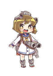 Rule 34 | 10s, 1girl, :d, absurdres, binoculars, brown eyes, brown hair, commentary request, dress, highres, kantai collection, long sleeves, open mouth, sailor collar, sailor dress, same anko, short hair, simple background, smile, solo, white background, yukikaze (kancolle)