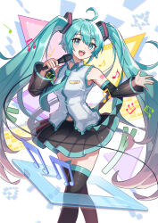 Rule 34 | 1girl, aqua eyes, aqua hair, detached sleeves, hatsune miku, highres, looking at viewer, microphone, open mouth, saylamars, smile, solo, twintails, vocaloid