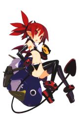 Rule 34 | 1girl, absurdres, anklet, ass, bare shoulders, bat wings, black gloves, black thighhighs, boots, choker, demon girl, demon tail, disgaea, doughnut, earrings, elbow gloves, etna (disgaea), flat chest, food, gloves, harada takehito, highres, jewelry, looking at viewer, midriff, miniskirt, nippon ichi, no panties, open mouth, pointy ears, prinny, red eyes, red hair, short twintails, simple background, skirt, skull, tail, thigh boots, thighhighs, twintails, white background, wings