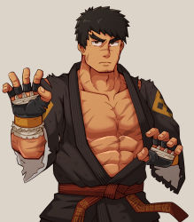 Rule 34 | 1boy, abs, bara, black hair, dougi, dungeon and fighter, facial hair, facial scar, fighter (dungeon and fighter), fighting stance, forked eyebrows, goatee, grappler (dungeon and fighter), highres, large pectorals, male fighter (dungeon and fighter), male focus, mature male, muscular, muscular male, pectoral cleavage, pectorals, scar, scar on cheek, scar on chest, scar on face, scar on nose, short hair, solo, thick eyebrows, thick thighs, thighs, upper body, vert cypres