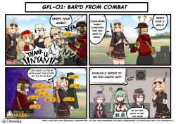 Rule 34 | 6+girls, ?, ^ ^, absurdres, ahoge, animal ears, armband, automatic rifle, bag, beret, black hat, black shirt, blonde hair, blouse, blue hair, brown hair, brown jacket, c96 (girls&#039; frontline), cat ears, chernoshka, closed eyes, comic, commander (girls&#039; frontline), day, english text, expressive hair, eyewear on head, female commander (girls&#039; frontline), fingers together, g3 (girls&#039; frontline), gameplay mechanics, garrison cap, girls&#039; frontline, glasses, grey shirt, gun, hair between eyes, hair flaps, hair ribbon, hat, highres, idw (girls&#039; frontline), index fingers together, jacket, light machine gun, long hair, low-tied long hair, m1918 (girls&#039; frontline), m1918 bar, machine gun, micro uzi (girls&#039; frontline), multiple girls, necktie, open clothes, open shirt, outdoors, own hands together, p38 (girls&#039; frontline), pocket, purple hair, red hat, ribbon, shirt, short hair, shoulder bag, squad automatic weapon, standing, sten mkii (girls&#039; frontline), tagme, twintails, weapon, weapon on back, white shirt