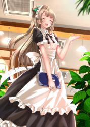 Rule 34 | 10s, 1girl, :d, ^ ^, apron, bow, brown hair, closed eyes, closed eyes, hair bow, highres, long hair, love live!, love live! school idol festival, love live! school idol project, maid, maid apron, maid headdress, menu, minami kotori, open mouth, side ponytail, smile, solo, swordsouls