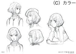 Rule 34 | 1girl, breasts, character sheet, concept art, evangelion: 3.0+1.0 thrice upon a time, highres, kitakami midori, lips, looking at viewer, looking to the side, medium breasts, monochrome, multiple views, neon genesis evangelion, rebuild of evangelion, short hair, translation request, upper body