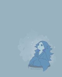 Rule 34 | 1boy, 8x13 haxpachi, artist name, blue background, blue eyes, blue hair, blue robe, blue theme, earrings, jewelry, laojun (the legend of luoxiaohei), long hair, long sleeves, no nose, oversized clothes, robe, simple background, smile, solo, sparkle, luo xiaohei zhanji