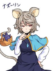 Rule 34 | 1girl, animal ears, basket, capelet, grey hair, ishimu, jewelry, mouse (animal), mouse ears, mouse tail, nazrin, necklace, red eyes, short hair, solo, tail, touhou