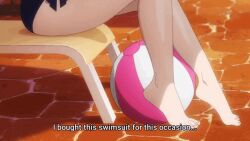 Rule 34 | 1girl, animated, animated gif, barefoot, bikini, blush, breasts, douki-chan (douki-chan), ganbare douki-chan, medium breasts, solo, subtitled, swimsuit
