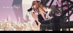 Rule 34 | 2girls, aged down, alternate costume, barefoot, bird, brown hair, camcorder, cityscape, english text, girls&#039; frontline, highres, ladder, multiple girls, official alternate costume, red eyes, scenery, suspenders, tianliang duohe fangdongye, tower, ump45 (agent lop rabbit) (girls&#039; frontline), ump45 (girls&#039; frontline), ump9 (girls&#039; frontline), ump9 (shiba investigator) (girls&#039; frontline), video camera
