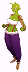 Rule 34 | 1girl, alien, antennae, bobobo, breasts, cleavage, colored skin, dragon ball, dragonball z, genderswap, genderswap (mtf), green skin, large breasts, long image, piccolo, pointy ears, solo, tall image