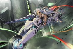 Rule 34 | 10s, 1girl, 2015, ayaki, breasts, building, dated, fang, highres, long hair, md5 mismatch, medium breasts, motor vehicle, motorcycle, open mouth, original, road, signature, silver hair, solo, vehicle, very long hair, yellow eyes