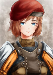 Rule 34 | 1girl, 2019, adventurer (ff11), beret, blue eyes, brown hair, closed mouth, dated, eyes visible through hair, final fantasy, final fantasy xi, hat, hume, morere, pink lips, red hat, short hair, signature, solo, upper body