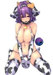 Rule 34 | 1girl, 2021, absurdres, animal collar, animal ears, animal print, bell, bikini, black collar, blush, breasts, chinese zodiac, cleavage, collar, cow ears, cow horns, cow print, cow print bikini, fake animal ears, fake horns, gloves, grey background, hair ornament, half-closed eyes, halterneck, happy new year, heart, heart-shaped pupils, heart hair ornament, highres, horns, komeiji satori, large breasts, looking at viewer, navel, neck bell, new year, own hands together, print bikini, print gloves, print thighhighs, purple eyes, purple hair, shadow, short hair, solo, sweatdrop, swimsuit, symbol-shaped pupils, thighhighs, third eye, touhou, v arms, white bikini, white gloves, white thighhighs, year of the ox, yukito (dreamrider)