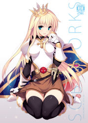 Rule 34 | 1girl, akisoba, armor, armored boots, belt, blonde hair, boots, breasts, crown, gauntlets, green eyes, long hair, looking at viewer, lord knight (ragnarok online), open mouth, ragnarok online, skirt, smile, solo, sword, thighhighs, weapon