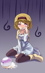 Rule 34 | 10s, 1girl, between legs, black pantyhose, blush, boots, bowl, brown hair, cropped jacket, crying, crying with eyes open, dress, hairband, hand between legs, koizumi hanayo, looking at viewer, love live!, love live! school idol festival, love live! school idol project, open mouth, pantyhose, pink eyes, rice, rice bowl, shipii (jigglypuff), short hair, sitting, solo, spill, tears, wariza, wiping tears