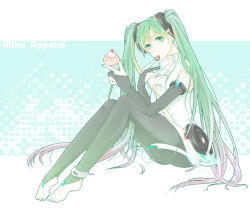 Rule 34 | 1girl, anklet, bad id, bad pixiv id, barefoot, bridal gauntlets, cupcake, female focus, food, fruit, full body, gradient hair, green eyes, green hair, hatsune miku, hatsune miku (append), jewelry, long hair, matching hair/eyes, multicolored hair, pantyhose, sitting, solo, strawberry, tsukumo317, twintails, very long hair, vocaloid, vocaloid append