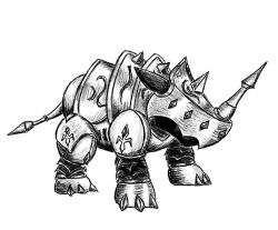 Rule 34 | armor, digimon, digimon (creature), highres, horns, rhinoceros, rhinomon, solo, tail