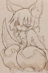 Rule 34 | 1other, animal ears, blush, body fur, furry, heavy breathing, highres, looking at viewer, made in abyss, masturbation, mitsuba-sama (milkba-ng), monochrome, motion lines, nanachi (made in abyss), open mouth, saliva, short hair, sketch, solo, squatting, sweat, tail, topless, whiskers