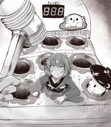 Rule 34 | 1girl, 1other, bowl, commentary request, constricted pupils, crying, crying with eyes open, flower, greyscale, hammer, highres, japanese clothes, kimono, long sleeves, monochrome, open mouth, scared, short hair, speech bubble, sukuna shinmyoumaru, tears, touhou, translation request, tsuukinkaisoku oomiya, wavy mouth, whac-a-mole, wide sleeves