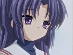 Rule 34 | 00s, 1girl, animated, animated gif, bonjour, clannad, hair bobbles, hair ornament, ichinose kotomi, lowres, purple eyes, purple hair, qvga, screencap, solo, two side up