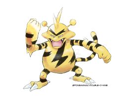 Rule 34 | black eyes, claws, clenched hands, commentary, creatures (company), do9bessa, electabuzz, english commentary, fangs, game freak, gen 1 pokemon, legs apart, looking at viewer, nintendo, open mouth, pokemon, pokemon (creature), solo, standing, tongue, transparent background
