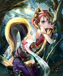 Rule 34 | 1girl, animal ears, blue eyes, brown hair, hair ornament, highres, looking at viewer, hugging object, original, shingoku no valhalla gate, sho (runatic moon), short hair, smile, solo, squirrel ears, squirrel tail, tail, branch