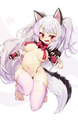 Rule 34 | 1girl, :d, absurdres, azur lane, black panties, blush, bow, bowtie, breasts, commentary request, covered erect nipples, fang, fingerless gloves, fingernails, gloves, highleg, highleg panties, highres, large breasts, long fingernails, long hair, nail polish, navel, open mouth, panties, pg (pege544), pink nails, red eyes, red ribbon, ribbon, silver hair, simple background, smile, stirrup legwear, tail, thighhighs, toeless legwear, two-tone gloves, two side up, underwear, very long hair, white background, white thighhighs, wolf girl, wolf tail, yuudachi (azur lane)