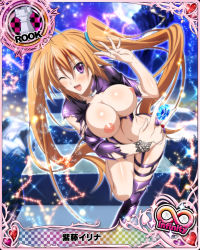 Rule 34 | 10s, breasts, breasts out, card (medium), high school dxd, highres, large breasts, nipples, nude filter, orange hair, purple eyes, shidou irina, third-party edit, topless, torn clothes, twintails