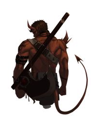 Rule 34 | 00s, angra mainyu (fate), axe, demon, dungeon and fighter, fate (series), horns, male priest (dungeon and fighter), monster, tail, tattoo, weapon