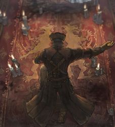 Rule 34 | 1boy, bloodborne, bowing, candle, cloat, coat, dark souls (series), gloves, green hair, hat, hunter (bloodborne), image sample, male focus, solo