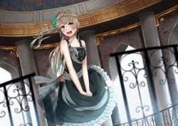 Rule 34 | 1girl, aoiao (aoiao aoiao13), artist name, artist request, bare shoulders, black dress, black skirt, blush, bow, breasts, brown eyes, brown hair, collarbone, dress, female focus, green bow, grey hair, highres, indoors, light brown hair, long hair, looking at viewer, love live!, love live! school idol project, minami kotori, parted lips, ponytail, side ponytail, skirt, small breasts, smile, solo