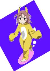 Rule 34 | 10s, 1girl, animal ears, barefoot, blush stickers, brown eyes, brown hair, costume, female focus, fox tail, infinite stratos, long hair, nohotoke honne, sleeves past wrists, smile, solo, tail