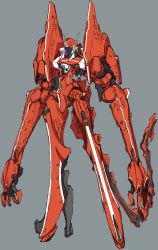Rule 34 | densetsu kyojin ideon, five star stories, gothicmade (mecha), green eyes, grey background, high heels, highres, ideon, long arms, looking down, mecha, munya (otikamohe), nagano mamoru (style), no humans, one-eyed, open hands, parody, radio antenna, redesign, robot, science fiction, simple background, solo, standing, style parody