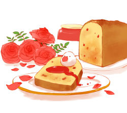 Rule 34 | 1other, bird, branch, chai (drawingchisanne), commentary request, food, jam, jar, original, petals, plate, pound cake, rose petals, sitting on food, white background