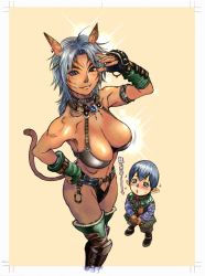 Rule 34 | 00s, 1boy, 1girl, animal ears, bad id, bad pixiv id, belt, blush, boots, breasts, cat ears, cat girl, cat tail, choker, cleavage, curvy, fangs, final fantasy, final fantasy xi, fingerless gloves, gloves, green eyes, kishizuka kenji, large breasts, mithra (ff11), pointy ears, silver hair, sparkle, swoon, tail, thigh boots, thighhighs