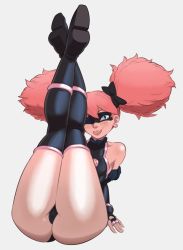 Rule 34 | 10s, 1girl, ;p, artist request, ass, blue eyes, blush, boku no hero academia, boots, domino mask, drawbutts, elbow gloves, fingerless gloves, haneyama kazuho, leg lift, leotard, looking at viewer, pink hair, pop step, solo, thighhighs, thighs, twintails, vigilante -boku no hero academia: illegals-
