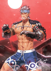 Rule 34 | 1boy, abs, arm tattoo, armband, artist name, bara, biceps, blood, breasts, breath, chain, claws, clenched hands, dungeon and fighter, ear piercing, earrings, facial hair, facial scar, tooth necklace, fighter (dungeon and fighter), fighting stance, fingerless gloves, frown, gauntlets, gloves, headband, injury, jewelry, jin (sirius-j), large breasts, large pectorals, looking to the side, male focus, manly, mature male, moon, muscular, muscular male, navel, necklace, night, night sky, nipples, open mouth, pectorals, piercing, pointy ears, red eyes, scar, scar on cheek, scar on face, scar on stomach, shorts, shoulder pads, silver hair, sky, solo, spiked hair, spread legs, stubble, tail, tattoo, teeth, thick thighs, thighs, tongue