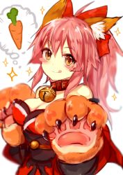 Rule 34 | 1girl, :p, animal ears, animal hands, bad id, bad pixiv id, bell, blurry, blush stickers, breasts, carrot, claws, cleavage, collar, depth of field, fate/grand order, fate (series), fox ears, hair ribbon, highres, large breasts, long hair, looking at viewer, neck bell, pink hair, ribbon, solo, sparkle, sukemyon, tamamo (fate), tamamo cat (fate), tamamo cat (first ascension) (fate), tamamo no mae (fate/extra), tongue, tongue out, upper body, yellow eyes