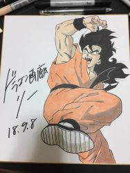 Rule 34 | 1boy, 2018, art tools in frame, black eyes, black hair, commentary request, dated, dougi, dragon ball, fighting stance, fingernails, frown, graphite (medium), highres, lee (dragon garou), long hair, looking away, male focus, marker (medium), open mouth, photo (medium), shikishi, solo, traditional media, wristband, yamcha