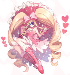 Rule 34 | 10s, 1girl, \m/, bad id, bad pixiv id, big hair, blonde hair, blue eyes, boots, bow, breasts, choker, dress, drill, drill hair, eyepatch, harime nui, heart, kill la kill, legs together, long hair, p-nekor, pink bow, pink dress, pink footwear, small breasts, smile, solo, strapless, strapless dress, trigger (company), twin drills, twintails, umbrella, very long hair, wrist cuffs
