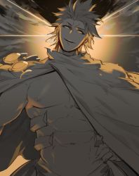 Rule 34 | 1boy, abs, bare pectorals, cape, fate/prototype, fate/prototype: fragments of blue and silver, fate (series), gomtang, head tilt, large pectorals, looking at viewer, male focus, nipples, ozymandias (fate), pectorals, short hair, solo