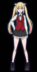 Rule 34 | 1girl, blonde hair, blush, claris cleveland, closed mouth, hyouken no majutsushi ga sekai wo suberu, jacket, long hair, looking at viewer, red jacket, school uniform, shirt, solo, very long hair, white shirt