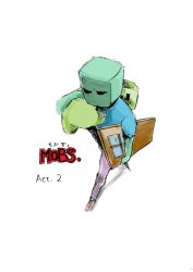 Rule 34 | 1boy, anger vein, carrying, cover, cover page, creeper, kkkkkkkkkry, looking at viewer, minecraft, simple background, white background, zombie (minecraft)