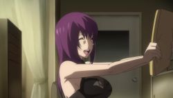 Rule 34 | 1girl, animated, anime screenshot, breasts, closed eyes, highres, kouzuki yuuko, large breasts, muv-luv, purple hair, smile, spinning, tagme, video