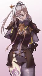 Rule 34 | 1girl, armor, armored boots, asymmetrical clothes, blush, bodysuit, bodysuit under armor, boots, breastplate, breasts, covered navel, fate/grand order, fate (series), gauntlets, green hair, grey bodysuit, grey eyes, hair between eyes, hair ornament, hairpin, high collar, highleg, highres, huyan zhuo (fate), huyan zhuo (second ascension) (fate), kugiseiichi, large breasts, long hair, looking at viewer, multicolored hair, pauldrons, shoulder armor, single pantsleg, solo, streaked hair, thighs, very long hair, white hair